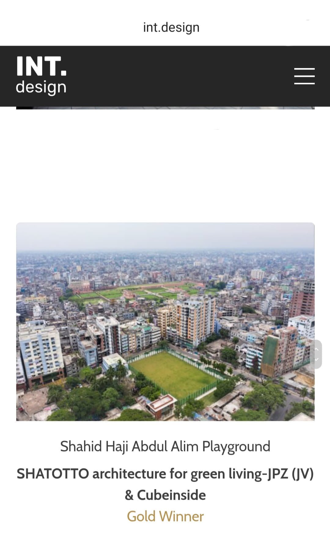 Ar. Md. Rafiq Azam wins Gold Winner for Shahid Haji Abdul Alim Playgroung in the Urban and Landscape catagory of 14th Edition of Grand Prix DU Design Awards 2021