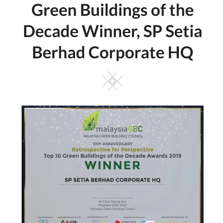 SP Setia Headquarters , the Top 10 Green Buildings of the Decade Award-2019